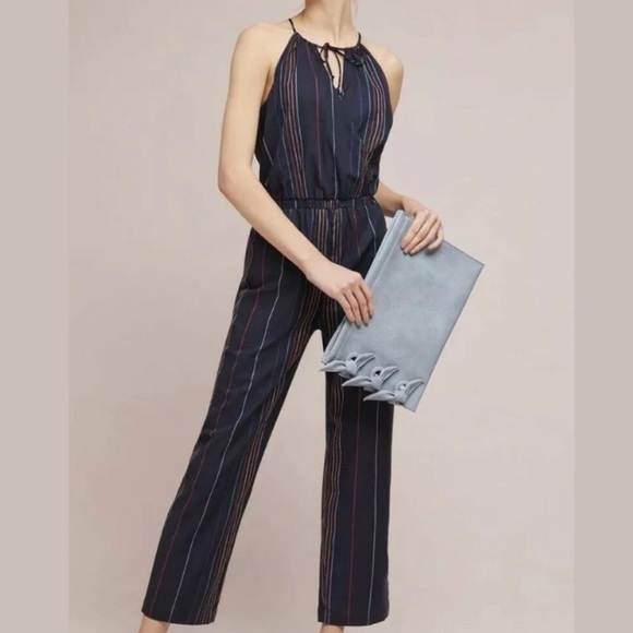 Anthropologie Dolan embroidered striped halter jumpsuit - Picture 2 of 13